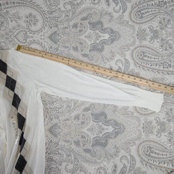 Old Navy Y2K women's cardigan white Argyle NWT Size Large Light academia Preppy - Picture 5 of 9
